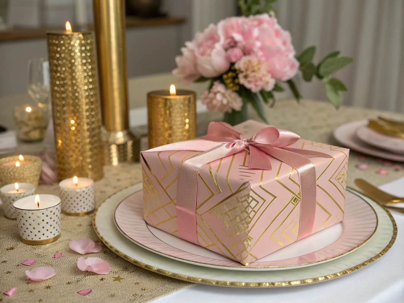 Elegant birthday present with pink and gold details
